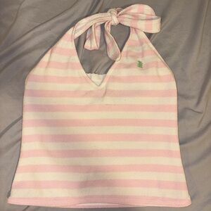 Juicy Couture Pink and White Terry Halter Top